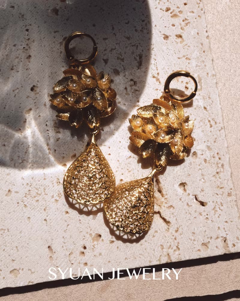 Precious珍貴- 疊葉織影珍珠垂墜式耳環生日 情人節禮物