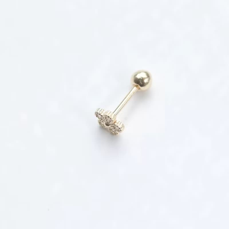 14K 復古小花鎖珠耳環 (單個)耳骨 耳窩 不退色