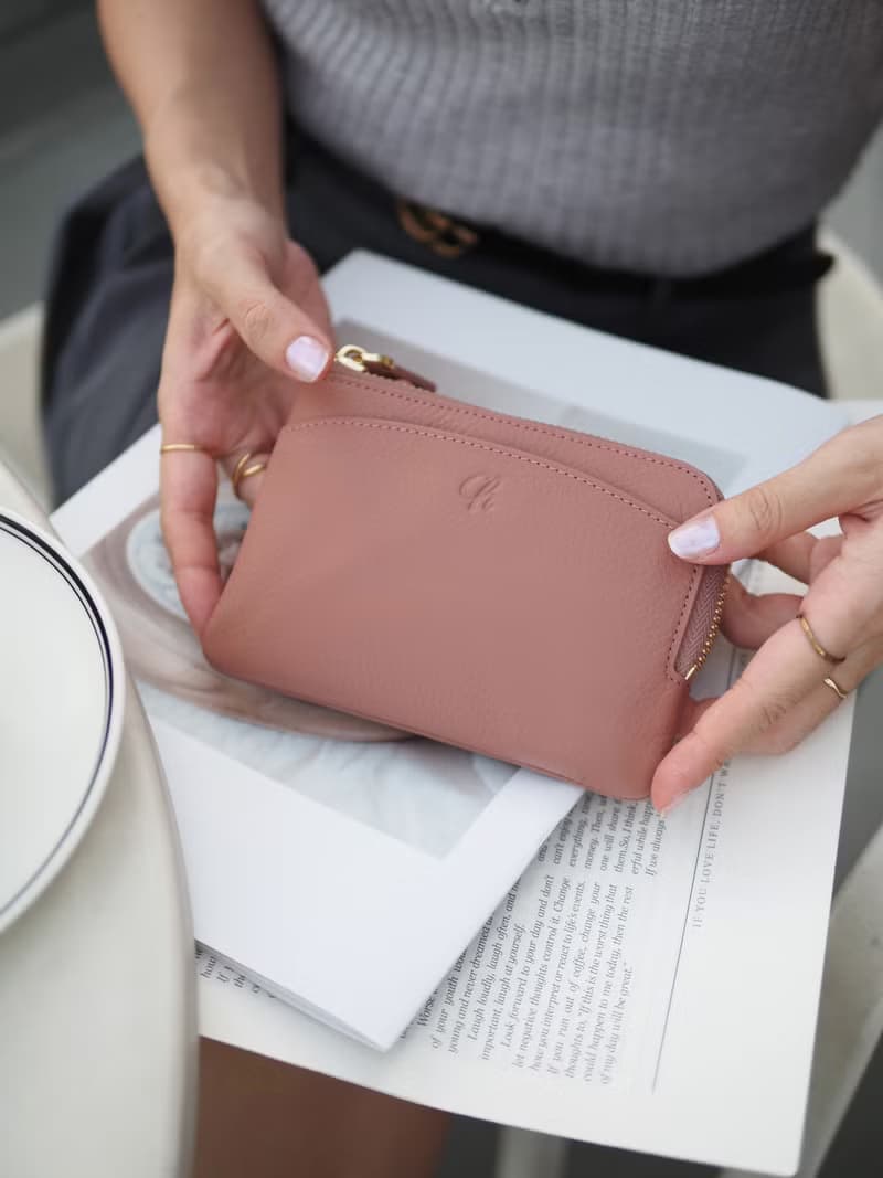 LoLa (Tea rose): Short zip wallet, Short wallet, cow leather, Nude pink