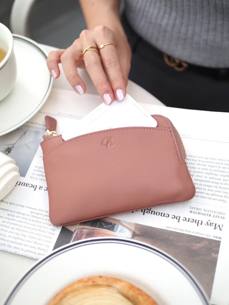 LoLa (Tea rose): Short zip wallet, Short wallet, cow leather, Nude pink