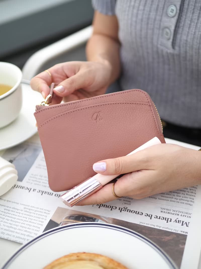 LoLa (Tea rose): Short zip wallet, Short wallet, cow leather, Nude pink