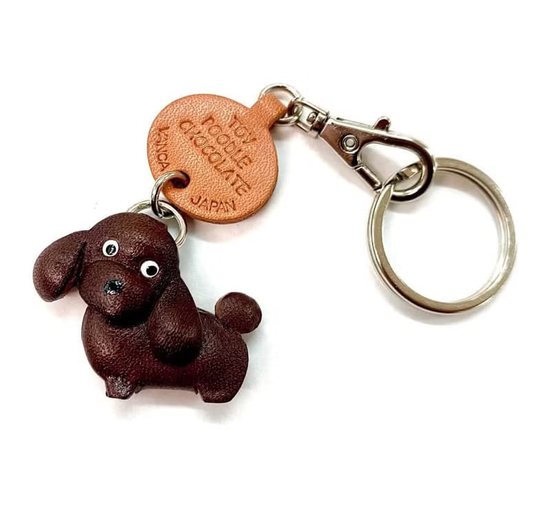 トイプードル  チョコレートブラウン　犬　本革キーホルダー　リードチャーム 　手作り　日本製　VANCA