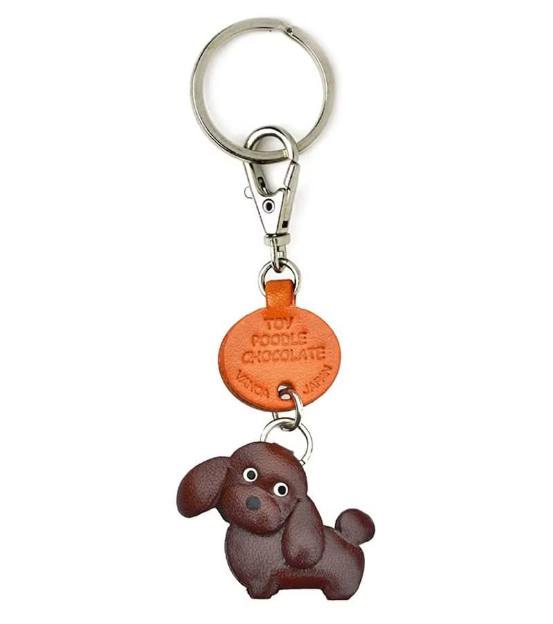 トイプードル  チョコレートブラウン　犬　本革キーホルダー　リードチャーム 　手作り　日本製　VANCA