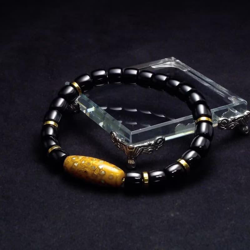 大漆珠搭配黑瑪瑙 男手環 男手鍊 QBR-00053