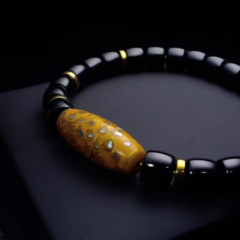 大漆珠搭配黑瑪瑙 男手環 男手鍊 QBR-00053
