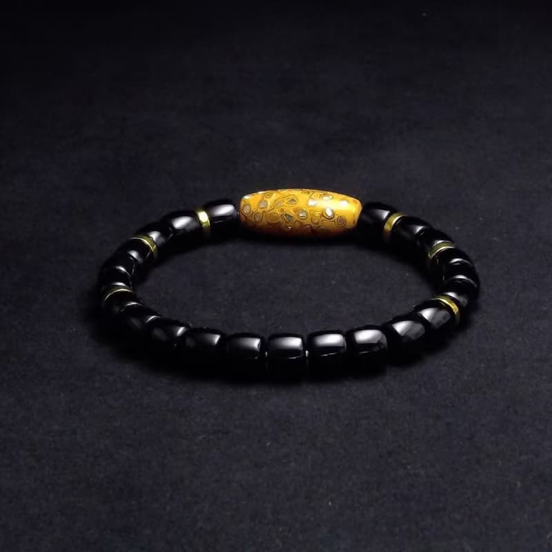 大漆珠搭配黑瑪瑙 男手環 男手鍊 QBR-00053
