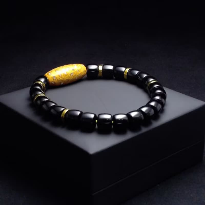 大漆珠搭配黑瑪瑙 男手環 男手鍊 QBR-00053