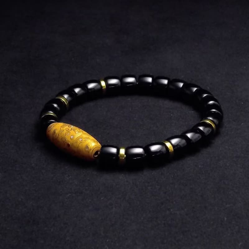 大漆珠搭配黑瑪瑙 男手環 男手鍊 QBR-00053