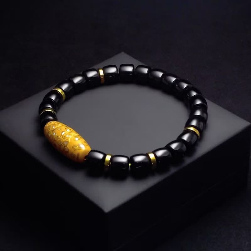 大漆珠搭配黑瑪瑙 男手環 男手鍊 QBR-00053