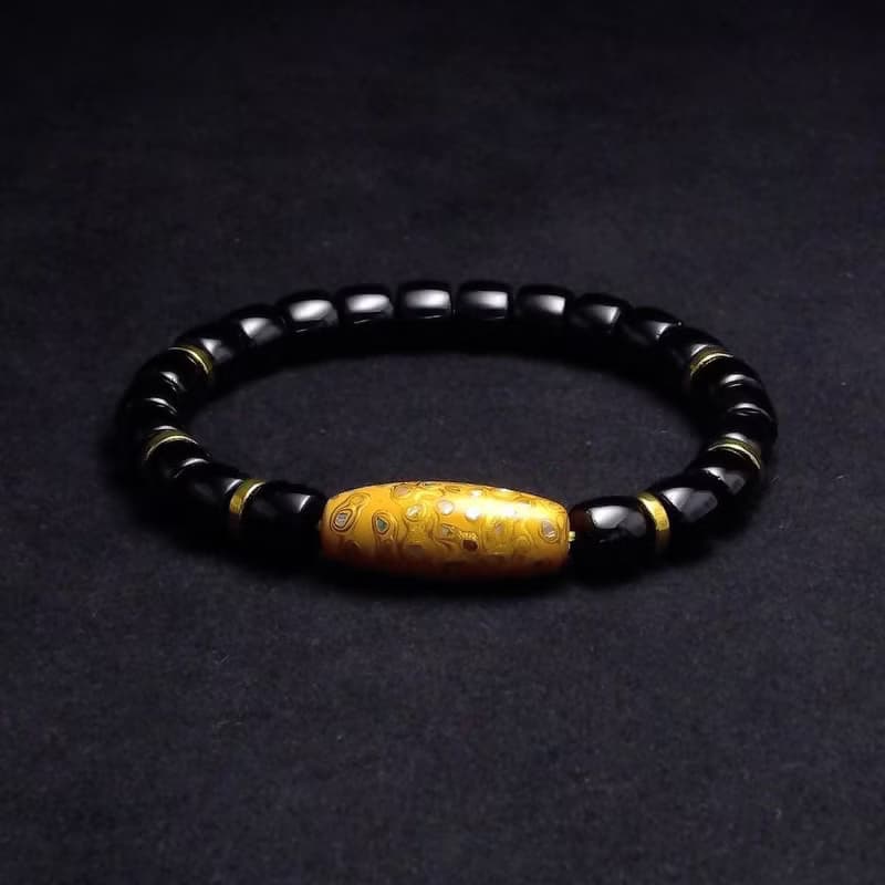大漆珠搭配黑瑪瑙 男手環 男手鍊 QBR-00053