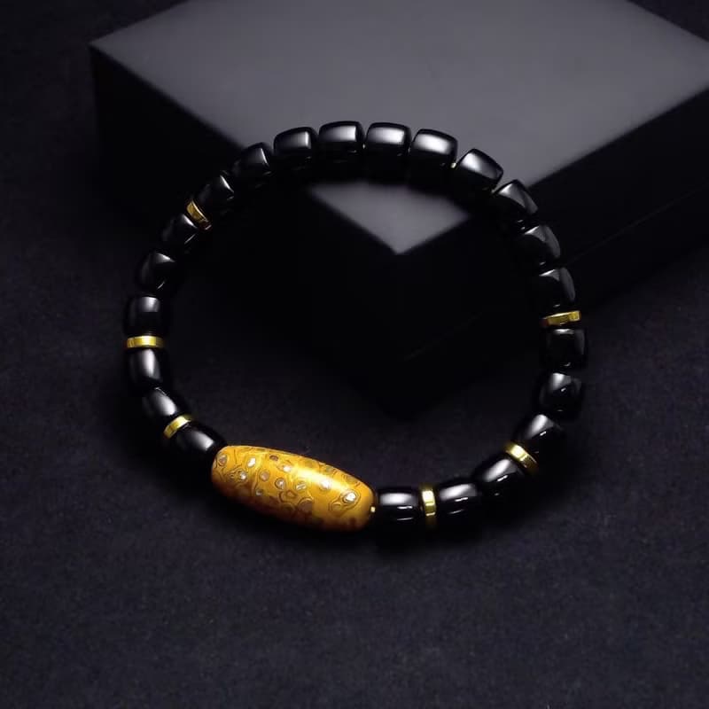 大漆珠搭配黑瑪瑙 男手環 男手鍊 QBR-00053