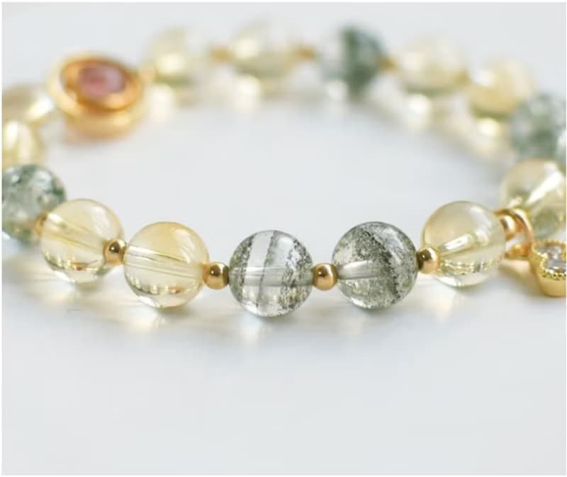 黃水晶綠幽靈手鏈/招財-防小人-旺工作運-女設計手串閨蜜禮物