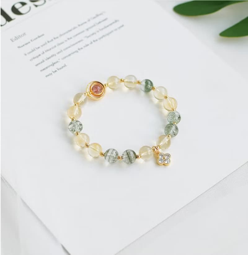 黃水晶綠幽靈手鏈/招財-防小人-旺工作運-女設計手串閨蜜禮物