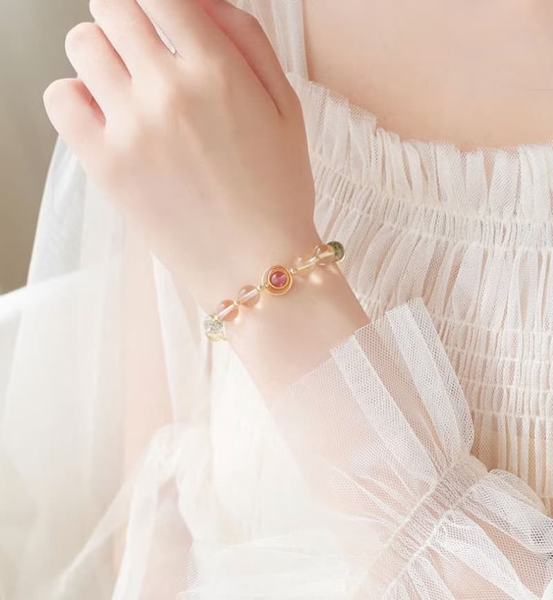 黃水晶綠幽靈手鏈/招財-防小人-旺工作運-女設計手串閨蜜禮物