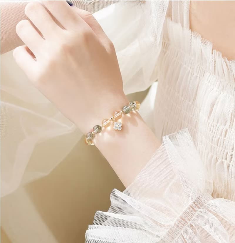 黃水晶綠幽靈手鏈/招財-防小人-旺工作運-女設計手串閨蜜禮物