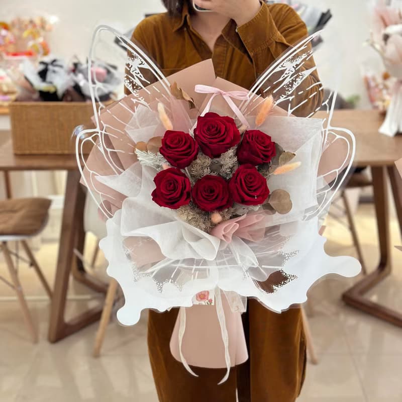 限台中自取/外送【蝴蝶】乾燥花 永生花花束 紅玫瑰花束