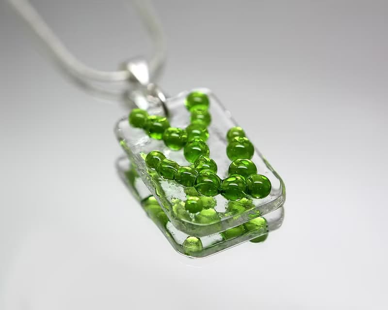 Spring necklace for women Abstract pattern Lime green glass jewelry Unique gift