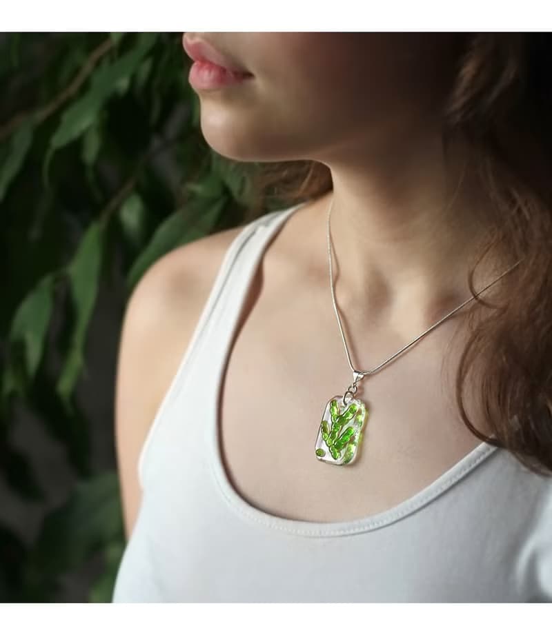 Spring necklace for women Abstract pattern Lime green glass jewelry Unique gift