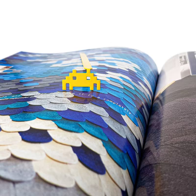 Yellow metal bookmark Retro Monster, small bookish gift for retro computer gamer