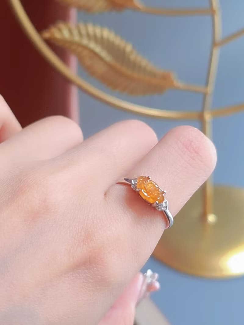 招財•和美•高潔|無燒冰玻芬達黃蓮花|緬甸A貨翡翠純銀戒指