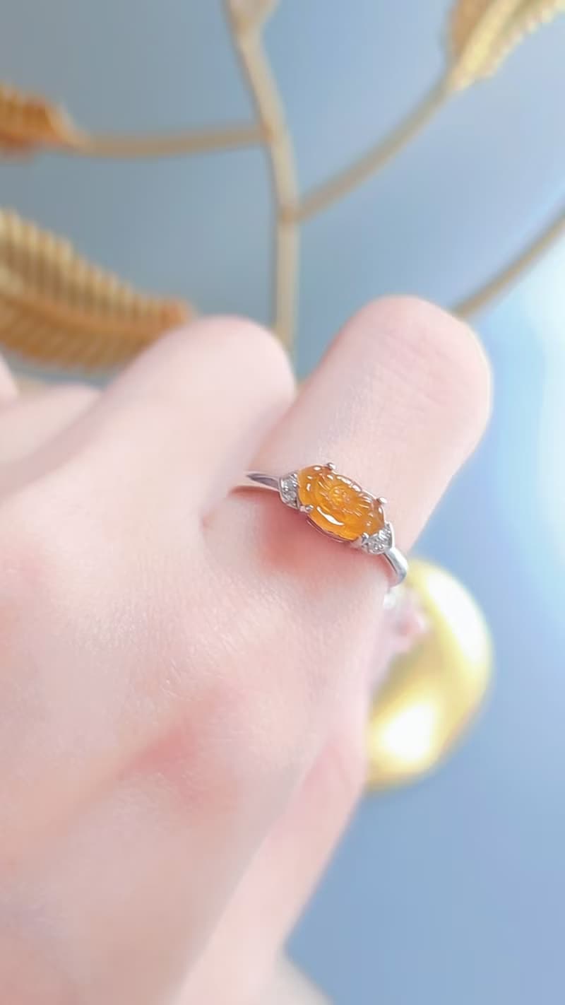 招財•和美•高潔|無燒冰玻芬達黃蓮花|緬甸A貨翡翠純銀戒指