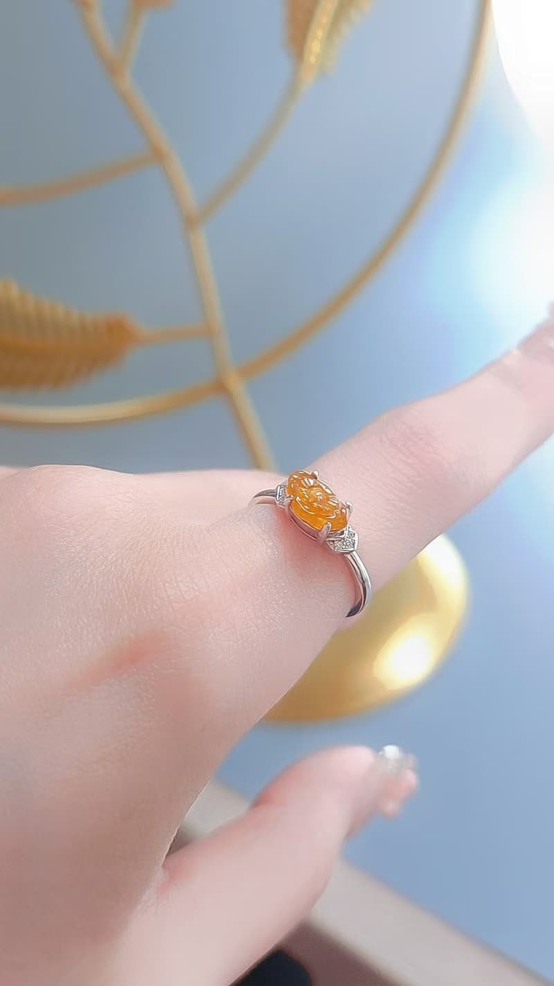 招財•和美•高潔|無燒冰玻芬達黃蓮花|緬甸A貨翡翠純銀戒指