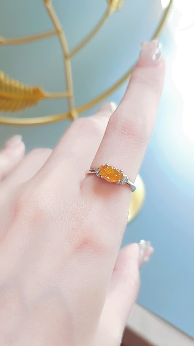 招財•和美•高潔|無燒冰玻芬達黃蓮花|緬甸A貨翡翠純銀戒指