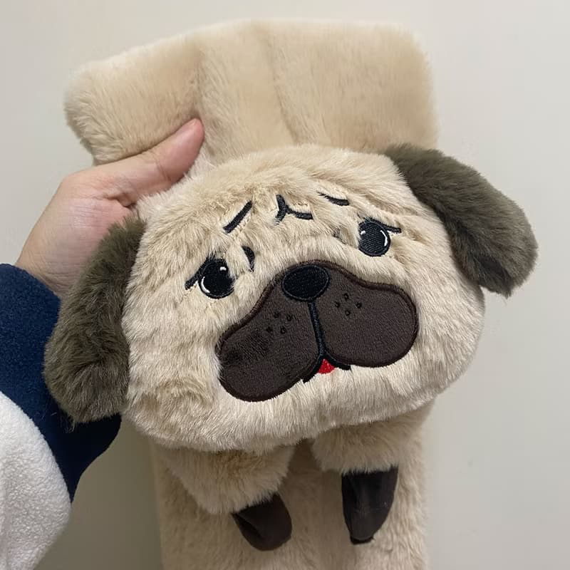 語罐頭可愛寵物巴哥犬交叉圍巾保暖禦寒冬季百搭毛絨動物圍脖禮物