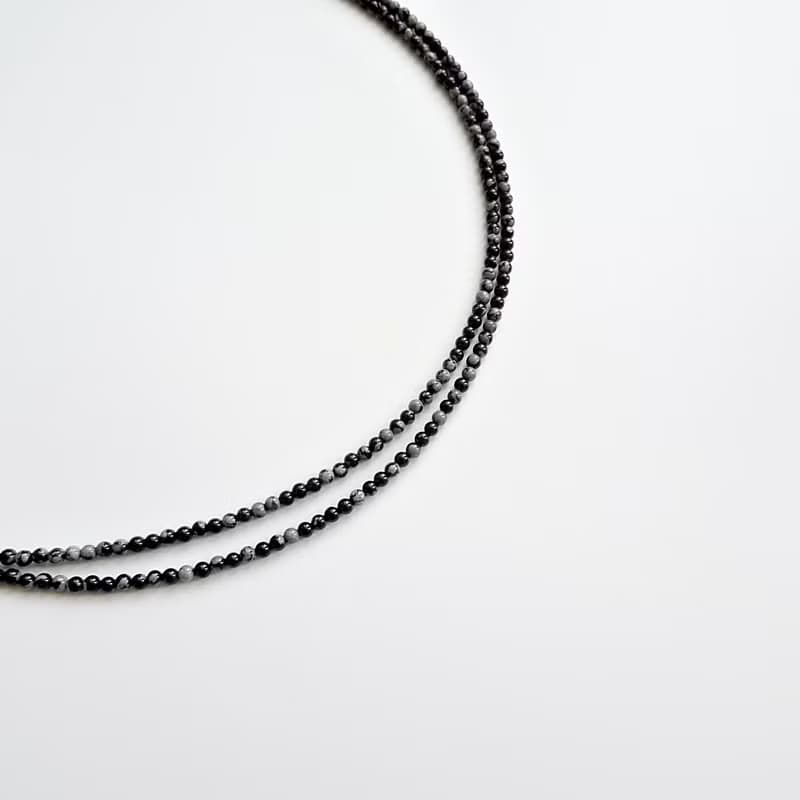 雪花石 (雪花黑曜石) 小圓珠眼鏡鍊 - 給媽媽的禮物