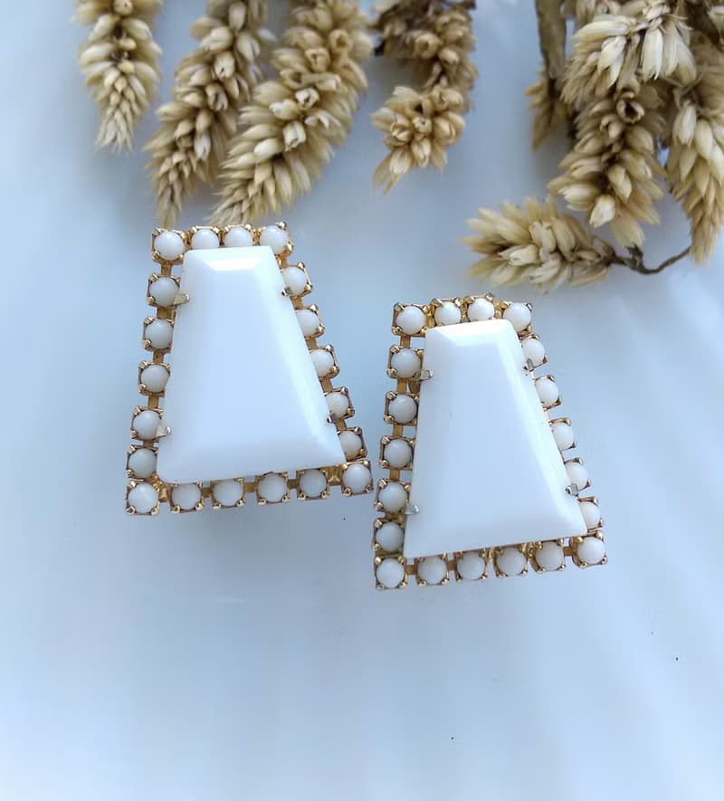 Vintage Jewelry 西洋古董飾品 摩登白 知性優雅 夾式耳環