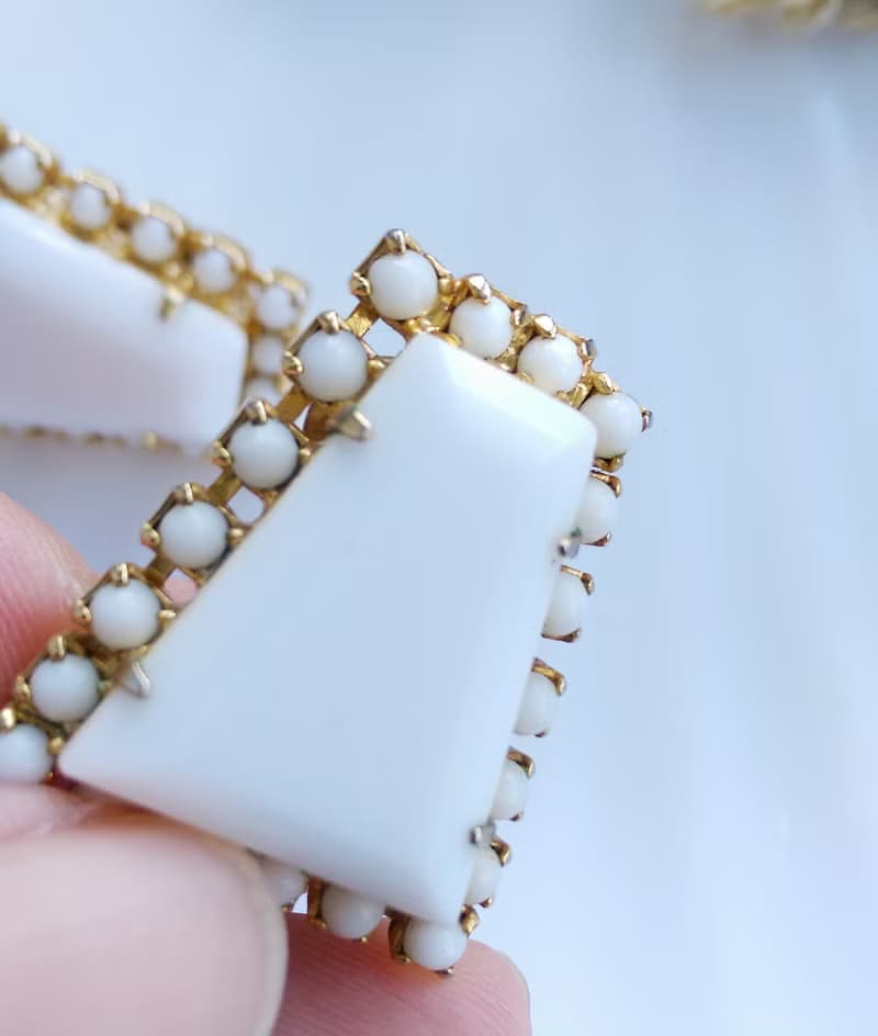 Vintage Jewelry 西洋古董飾品 摩登白 知性優雅 夾式耳環