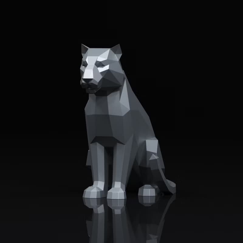 【數位】Sitting Tiger Metal Papercraft, DXF, Gurko, Pepakura, Template, 3D Origami