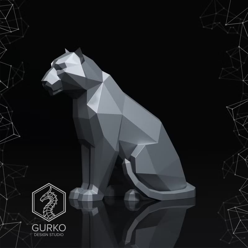 【數位】Sitting Tiger Metal Papercraft, DXF, Gurko, Pepakura, Template, 3D Origami