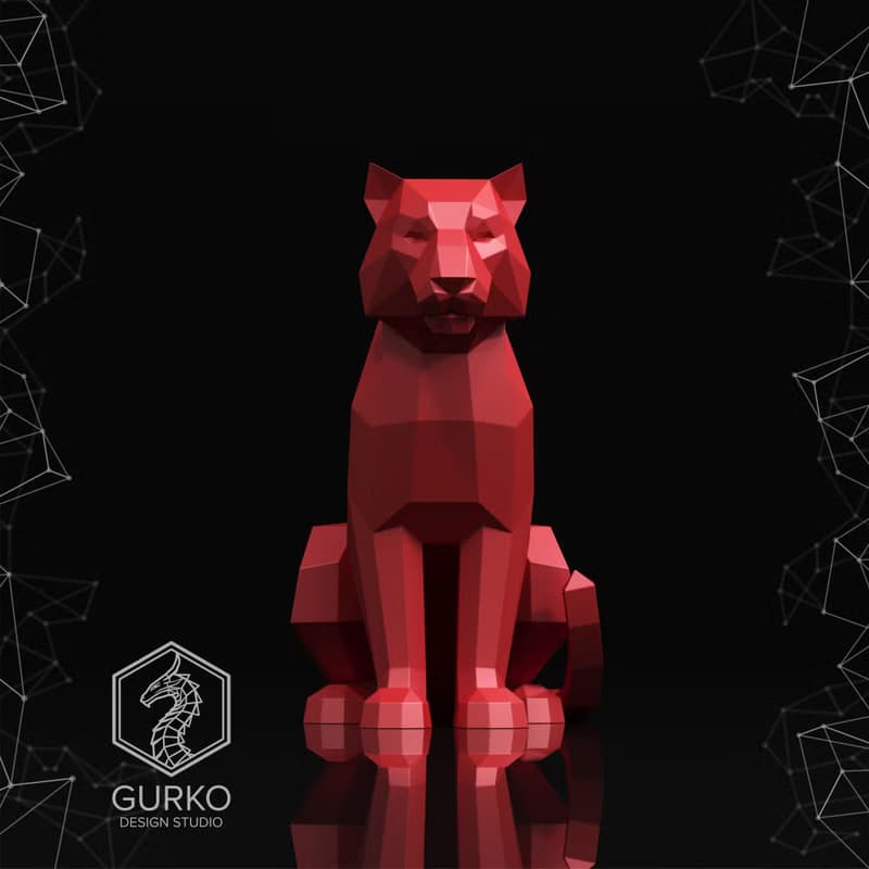 【數位】Sitting Tiger Metal Papercraft, DXF, Gurko, Pepakura, Template, 3D Origami