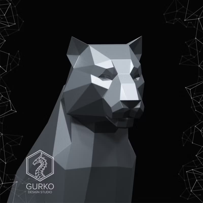 【數位】Sitting Tiger Metal Papercraft, DXF, Gurko, Pepakura, Template, 3D Origami