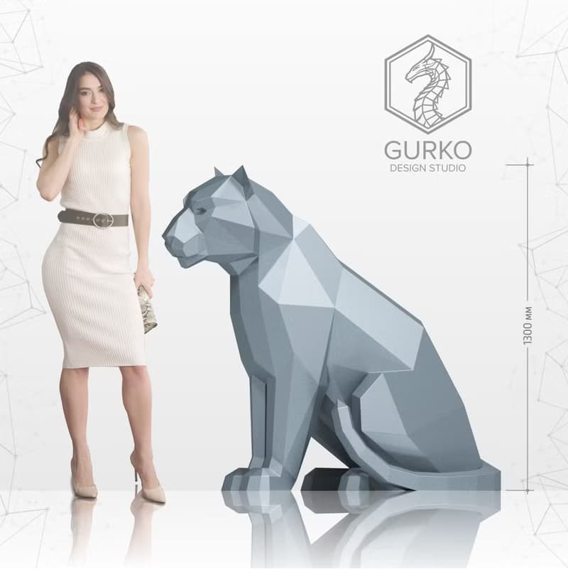 【數位】Sitting Tiger Metal Papercraft, DXF, Gurko, Pepakura, Template, 3D Origami