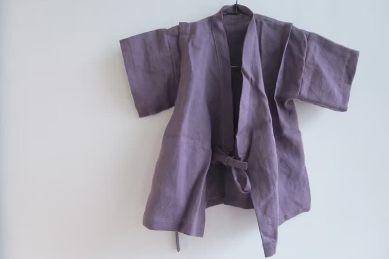 福利品 | 成長過渡調整型綁帶日式甚平兒童上衣 | 亞麻 | 紫藤花