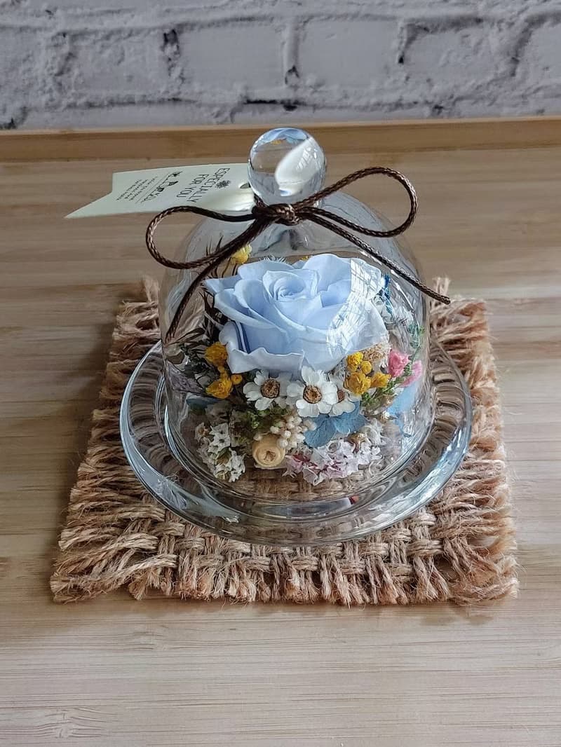 永生玫瑰花 永生花玻璃盅 祝賀花禮 生日.情人節.母親節.畢業