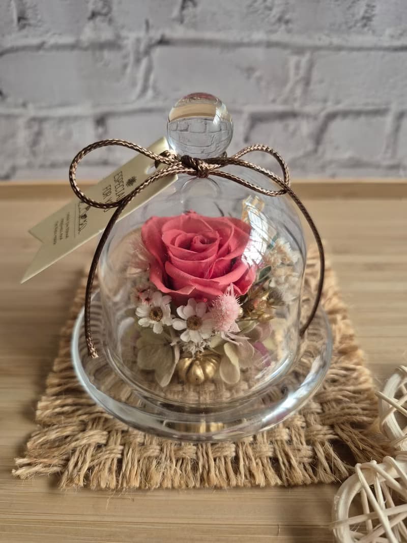 永生玫瑰花 永生花玻璃盅 祝賀花禮 生日.情人節.母親節.畢業