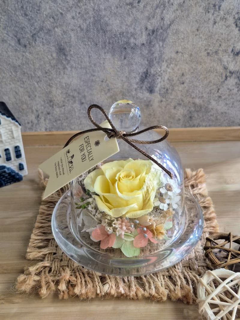 永生玫瑰花 永生花玻璃盅 祝賀花禮 生日.七夕情人節.母親節.畢業