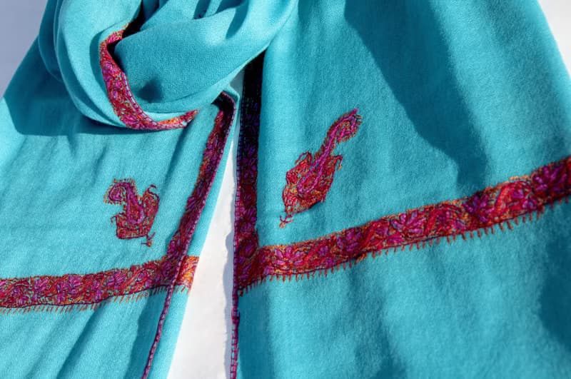 喀什米爾Cashmere 刺繡羊絨圍巾 純羊毛圍巾披巾 戒指絨披肩-花朵