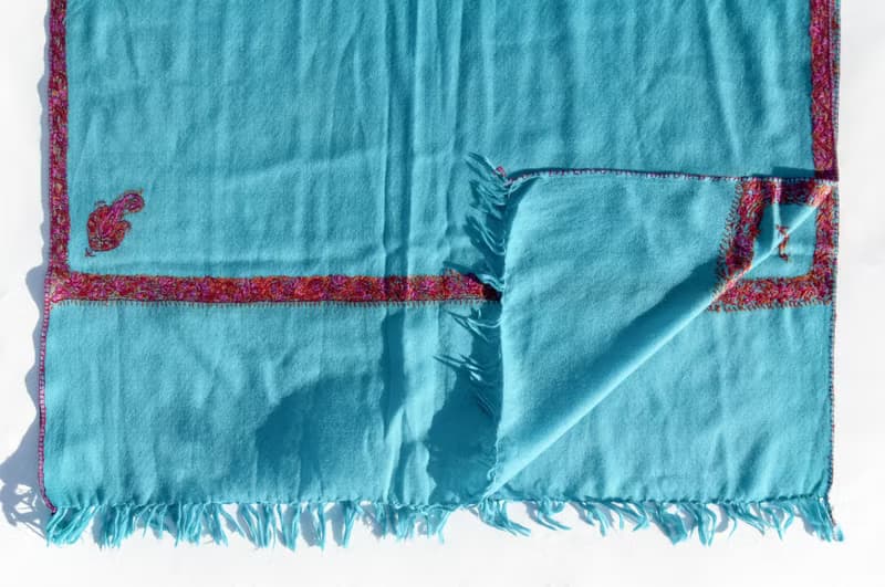 喀什米爾Cashmere 刺繡羊絨圍巾 純羊毛圍巾披巾 戒指絨披肩-花朵