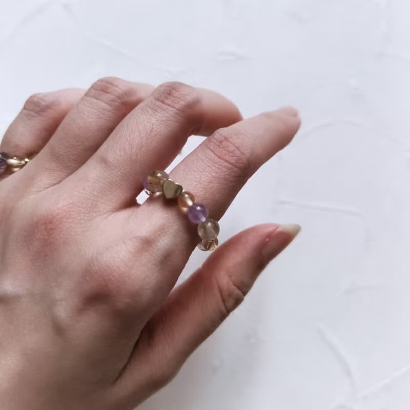 藍莓起司天然晶石食指戒(黃水晶.薰衣草紫水晶.金髮晶)招財.自信