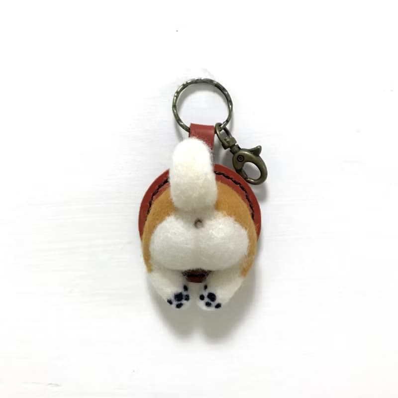 肥烤雞屁股_柴犬_皮革羊毛氈鑰匙圈-免費鋼印10個英文字母