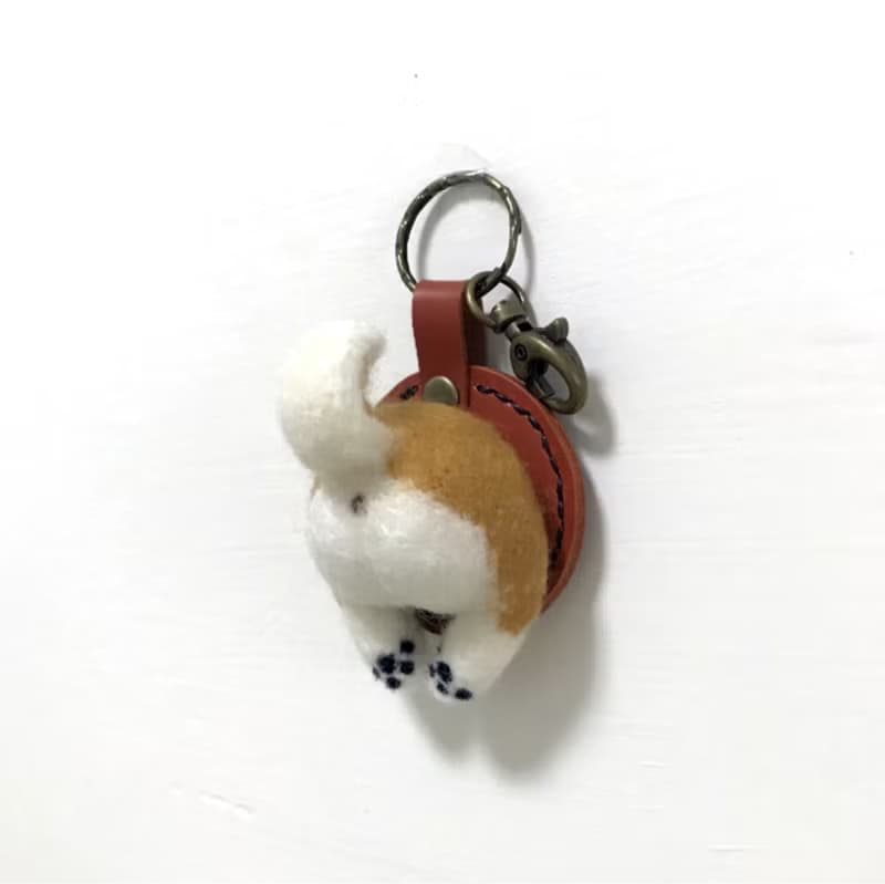 肥烤雞屁股_柴犬_皮革羊毛氈鑰匙圈-免費鋼印10個英文字母