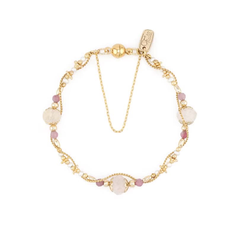 桃花 x 粉碧璽 粉晶 淡水珍珠 【聖誕玫瑰 • 追憶愛情】磁扣手鍊