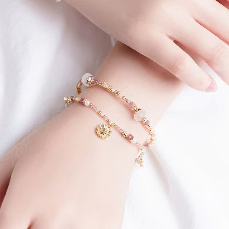 桃花 x 粉碧璽 粉晶 淡水珍珠 【聖誕玫瑰 • 追憶愛情】磁扣手鍊