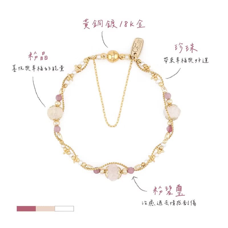 桃花 x 粉碧璽 粉晶 淡水珍珠 【聖誕玫瑰 • 追憶愛情】磁扣手鍊