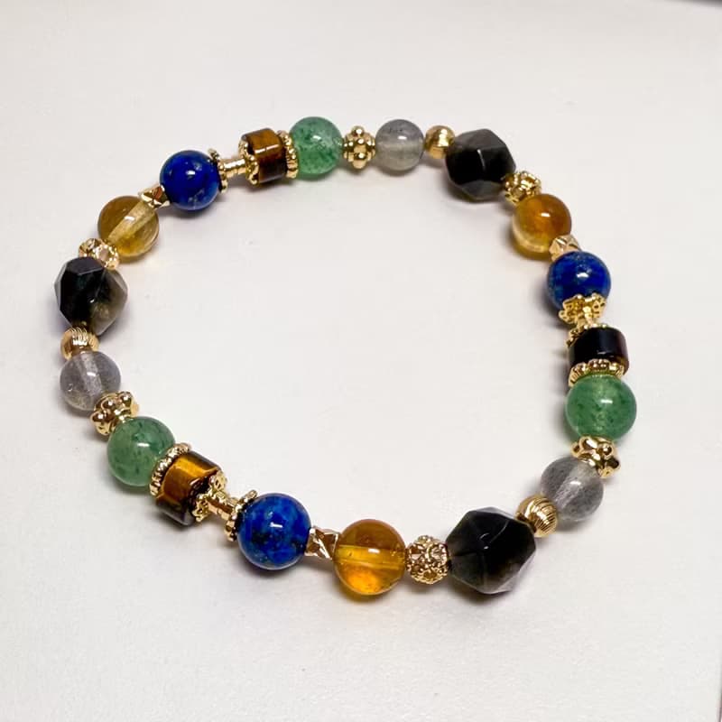 風與大地 銀曜石 綠草莓晶 黃水晶 青金石 黃虎眼 天然水晶手鏈