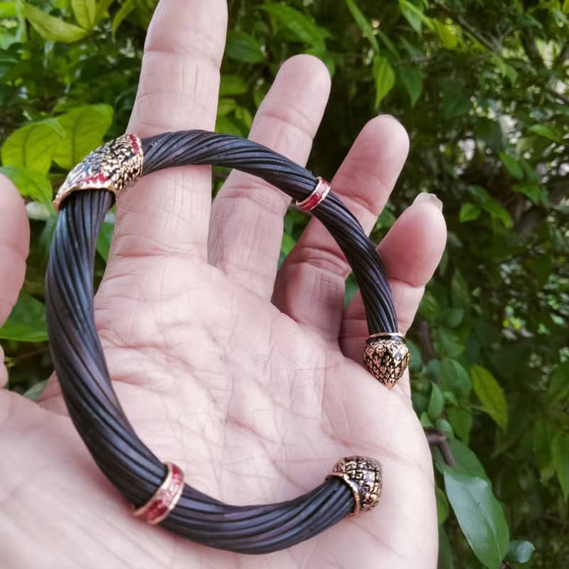Black Body Real Elephant Tail Hair Bangle Silver Enamelled Sukhothai Free Size
